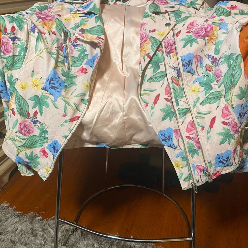 Colleen Lopez Floral Bomber Jacket - Pink, Blue, Green XL